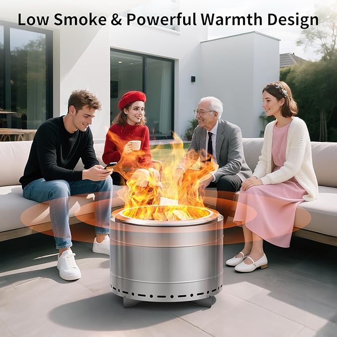 Panovue 22 inch Smokeless Fire Pit with Carry Bag, Stainless Steel Outdoor Smokeless Firepit, Wood Burning Fire Pits for Camping, Bonfire,Low Smoke Firepit for Outside(Silver)