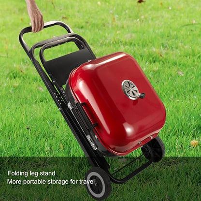 Portable Charcoal Grill with Wheels, Foldable BBQ Grill for Outdoor Cooking, Heavy Duty Charcoal Barbecue Grill for Camping Griddle, Backyard, Patio, Picnic Grilling, Travel