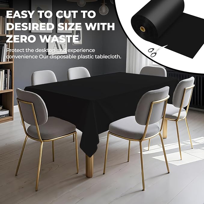 54 Inch X 600 Feet Plastic Table Cover Roll Premium Disposable Plastic Tablecloth for All Type/Shape Tables | Picnic, Party, Banquet, Birthdays, Weddings (Black, 54 Inch X 600 Feet)