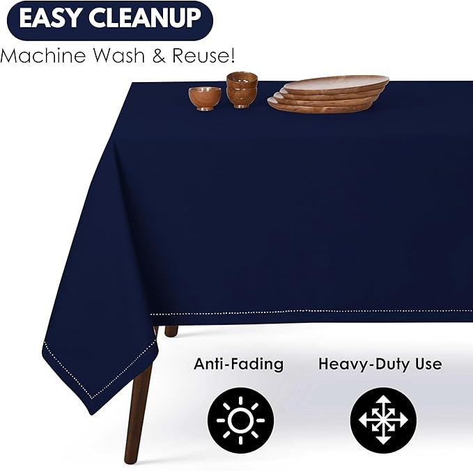 Table Cloths 100% Cotton 52 Inch x 70 Inch Decorative Washable Rectangle Tablecloth Table Cloth for Gifts, Buffet, Dining, Kitchen & Camping - Indigo Blue