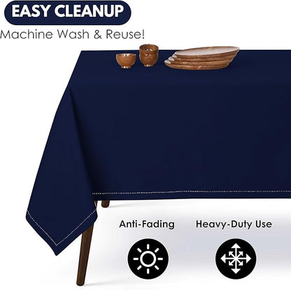 Table Cloths 100% Cotton 52 Inch x 70 Inch Decorative Washable Rectangle Tablecloth Table Cloth for Gifts, Buffet, Dining, Kitchen & Camping - Indigo Blue