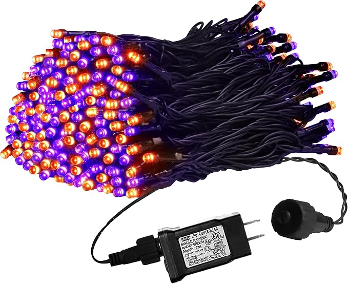 weillsnow 66 FT 200 LED Orange Purple Halloween String Lights with Timer | Plug in String Lights, Connectable, Memory Function, 8 Twinkle Modes,IP44 Waterproof, for Bedroom Garden Lawn Halloween Decor