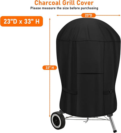 Upgraded Round Grill Cover for Weber 18" and Most Charcoal Kettle | 600D Heavy Duty,Waterproof,Windproof,UV Protection,Ventilation & Wind-Resistant Straps