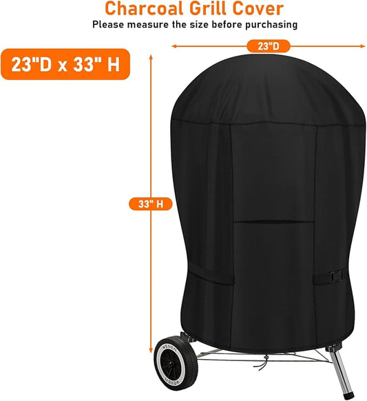 Upgraded Round Grill Cover for Weber 18" and Most Charcoal Kettle | 600D Heavy Duty,Waterproof,Windproof,UV Protection,Ventilation & Wind-Resistant Straps