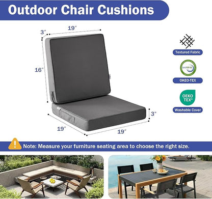 IPYNBAP Outdoor Cushions, Outdoor Chair Cushions 19x19x3 Inch, Cushions for Outdoor Furniture with Removable Cover, Waterproof & Fade Resistant Outdoor Seat Cushions for Patio, Lawn, Dark Grey