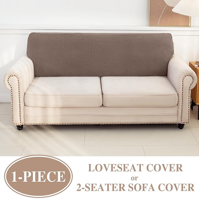 LA MEACK Couch Cushion Cover Loveseat Cover or 2 Seat Sofa Cover Washable Stretch Sectional Sofa Slipcover(1 Piece for Loveseat or Sofa 2-Seater, Khaki)