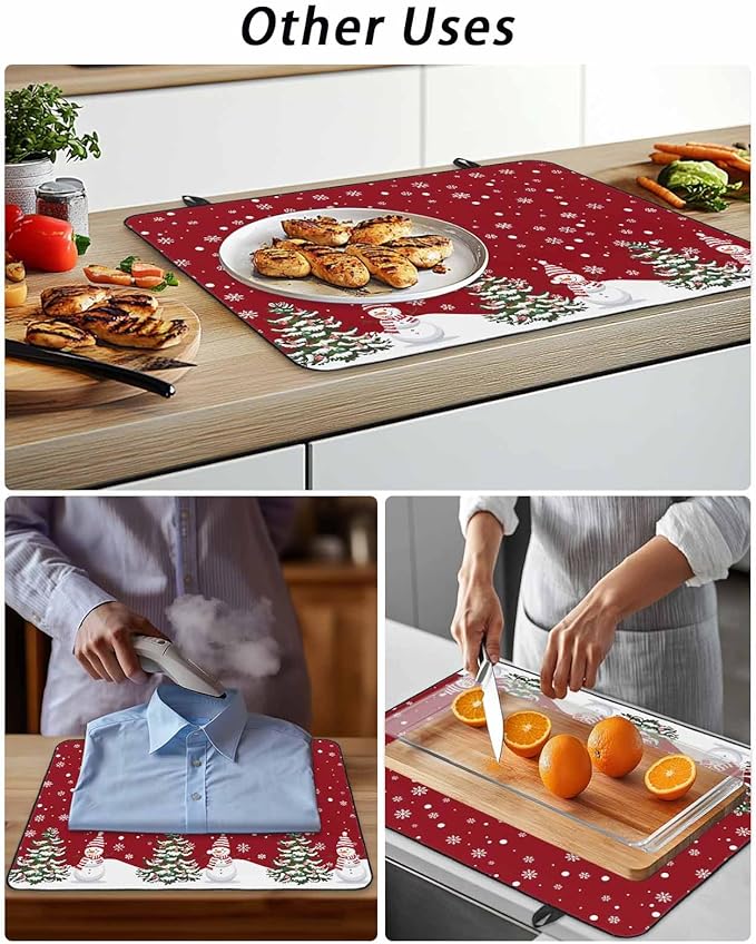 Stove Top Covers for Electric Stove 36x21 Inches, Red Christmas Snowman HeatResistant Glass Cooktop Protector, Winter Xmas Snowflake Ceramic Stovetop Countertop Covers Christmas Tree Mat, Oven Cover