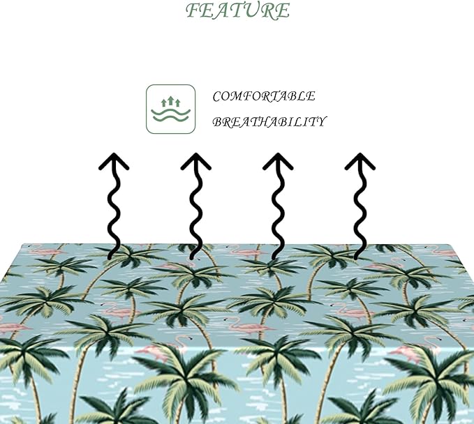70x140 Inch Summer Rectangular Tablecloth Vintage Tropical Flamingo Palm Tree Light Blue Table Cloth Washable Durable Table Cover for Kitchen Coastal Home BBQ Picnic Beach Party
