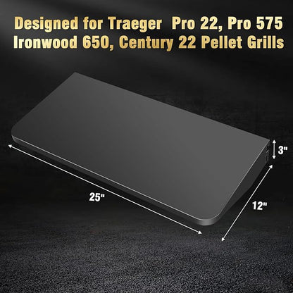 Folding Front Shelf Accessories for Traeger Pro 22 & Pro 575 Pellet Grills | Ironwood 650 BAC362 Replacement Grill Shelf, 25" x 12" Heavy-Duty Steel Prep Table Fold-Down Space-Saving Grill Accessory