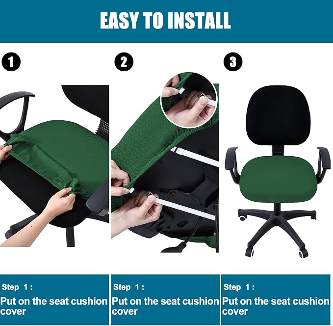 Smiry Office Computer Chair Seat Covers for Desk, Anti-dust Protector | Stretch Jacquard Removable Washable Desk Chair Seat Cushion Protectors, Emerald Green