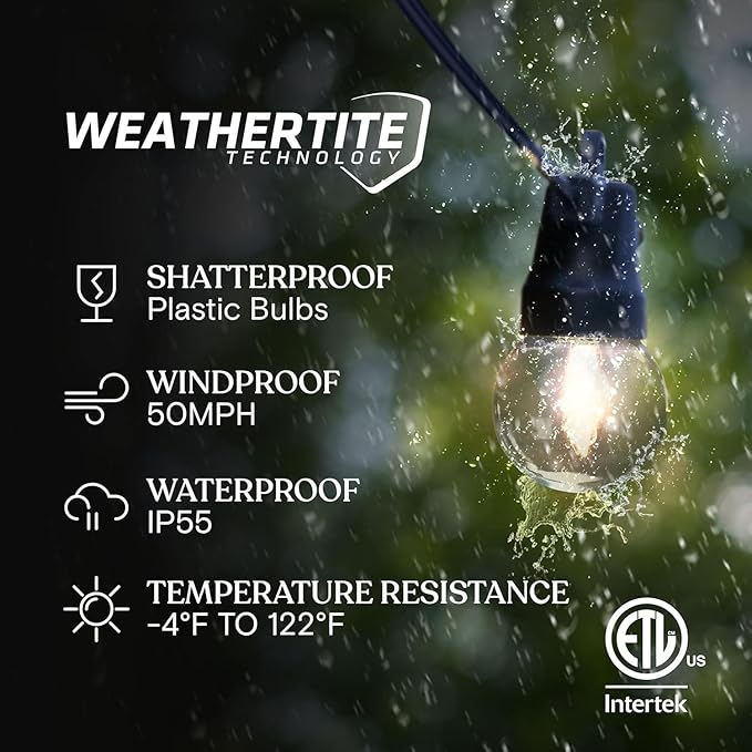 Brightech Ambience Pro 27 Ft Solar Powered Outdoor String Lights - Commercial Grade Waterproof Patio Lights Withn Edison Globes, Shatterproof LED String Lights for Patio - 1W, Warm White, 12 Bulbs