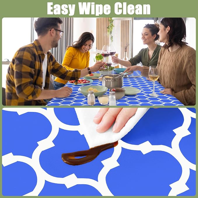 Smiry Picnic Fitted Table Cover, 8 Foot Flannel Backed Vinyl Tablecloth | Waterproof Elastic Stretch Table Cloth, Wipeable Plastic Tablecloth for Camping, Indoor & Outdoor (Blue, 30" x 96")