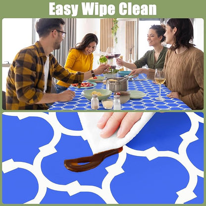 Smiry Picnic Fitted Table Cover, 8 Foot Flannel Backed Vinyl Tablecloth | Waterproof Elastic Stretch Table Cloth, Wipeable Plastic Tablecloth for Camping, Indoor & Outdoor (Blue, 36" x 96")
