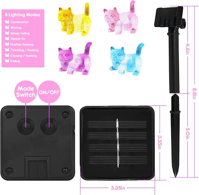 Bartlett Solar Garden Lights Outdoor Cute Cat Fairy Lights Solar Powered String Lights Outdoor Waterproof Kitty Decorative Lights 40LEDs Light 14ft Patio Décor Yard Fence Walkway Balcony Decoration