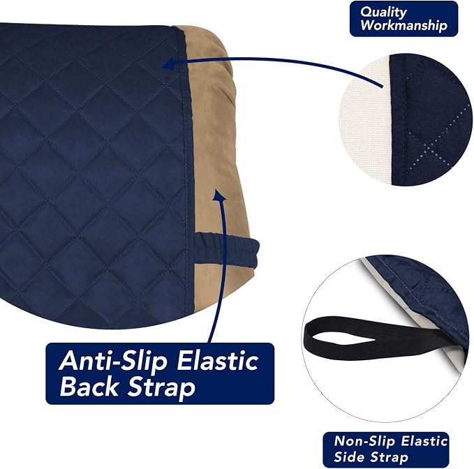 PureFit Reversible Recliner Chair Covers Couch Covers for Dogs, 19 in | Navy/Ivory, Water Resistant Couch Protector, Washable Pet Couch Cover with Non Slip and Elastic Straps For Kids