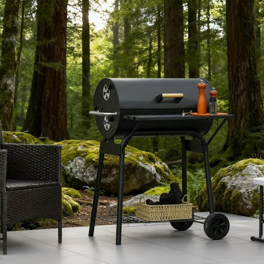 Portable Charcoal Grill with Wheels, Outdoor BBQ Grill & Smoker Combo, Large Camping Charcoal Grills for Backyard, Asador de Carbon con Ruedas, Parrilla de Carbon Portatil,A6