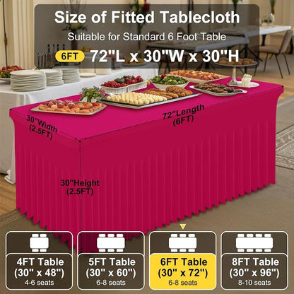 Smiry Spandex Elastic Fitted Table Cloth Skirt for 6FT Rectangle Table | Stretch Washable Table Cloth, Banquet Table Cover for Wedding, Party, Indoor & Trade Shows, (Fuchsia, 72Lx30Wx30H)