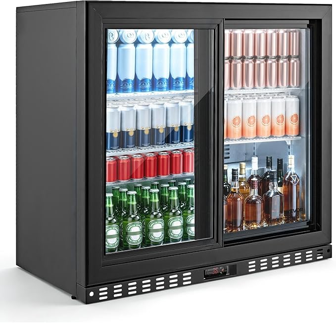 VEVOR Back Bar Cooler, 7.4 Cu. Ft Commercial Beverage Refrigerator, Under Counter Bar Fridge with 2 Sliding Doors, LED Lighting, Adjustable Shelves, Low-E Glass Display Cooler for Beer, Wine, Drink