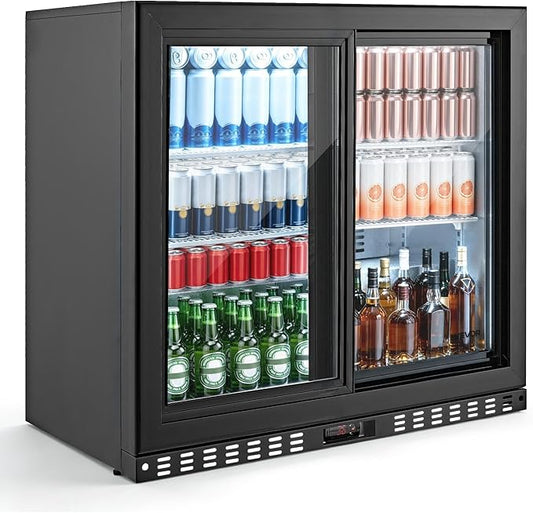 VEVOR Back Bar Cooler, 7.4 Cu. Ft Commercial Beverage Refrigerator, Under Counter Bar Fridge with 2 Sliding Doors, LED Lighting, Adjustable Shelves, Low-E Glass Display Cooler for Beer, Wine, Drink