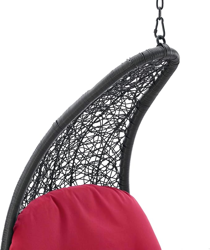 Modway Landscape Wicker Rattan Outdoor Patio Porch Chaise Lounge Hanging Swing Chair in Light Gray, Red