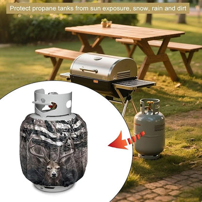 Propane Tank Covers 20lb American Deer Retro 4th of July Patriotic Outdoor Heavy Duty Waterproof Windproof Gas Tank Cylinder Cover with Elastic Brand, 2 Pack