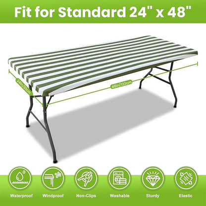 Smiry Spandex Fitted Tablecloth for 4 Foot Rectangle Tables, Washable Picnic Table Cover with Elastic, Stretch Reusable Table Cloth for Outdoor, Camping, Dining & Kitchen (Stripe, 24"x48")