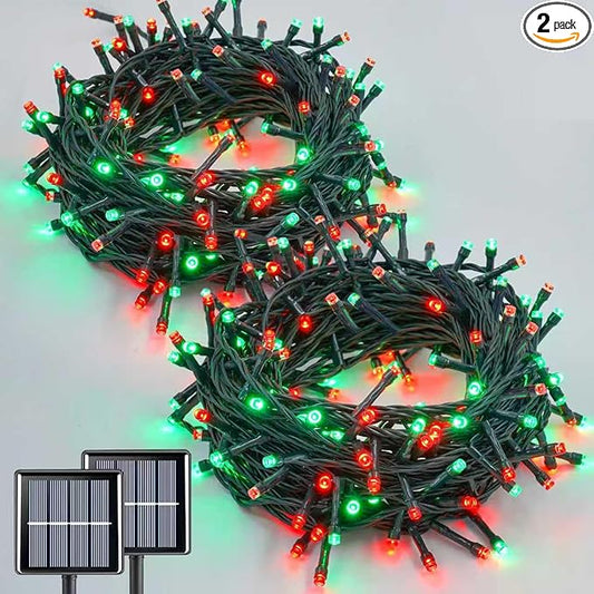 QITONG 2 Pack Red and Green Solar Christmas Lights, Each 66ft 200 LED Solar String Lights Outdoor Waterproof, 8 Modes Solar Twinkle Light for Outside