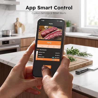 Smart Bluetooth Wireless Meat Thermometer with 6 Sensors,0.5S Instant Read | ±0.5°F digital thermometer, Standalone Base, APP Control & Real-Time Alert, 2 Ultra-Thin Probes for BBQ,Grill, Smoker,Oven