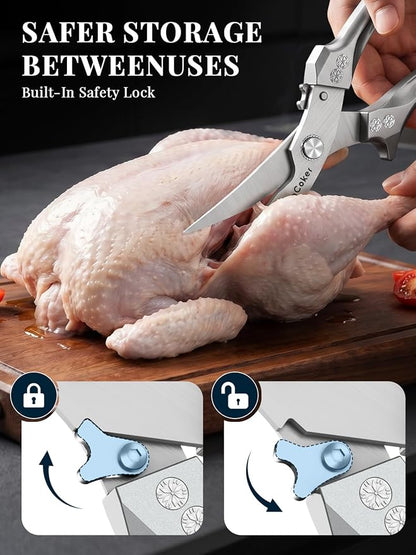 Heavy Duty Poultry Shears, Better Control for Chicken & Turkey Prep | 3.5mm 420J2 blades with a 304 spring, heavy-duty poultry shears for joints, backbones and turkey prep, dishwasher safe