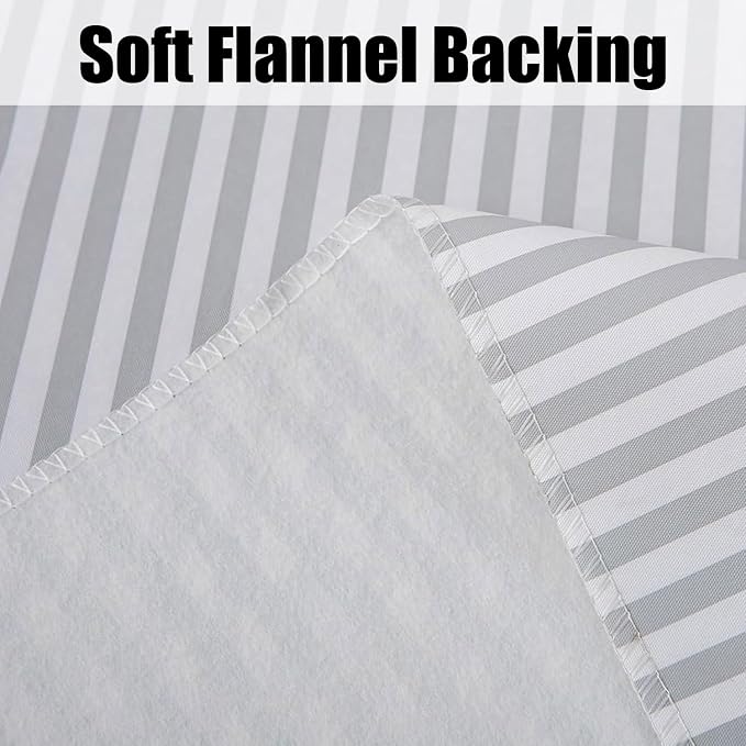 LIBERECOO 60" Round Vinyl Tablecloth with Flannel Backing, Gray Stripe Waterproof Plastic Table Cover for Indoor & Outdoor