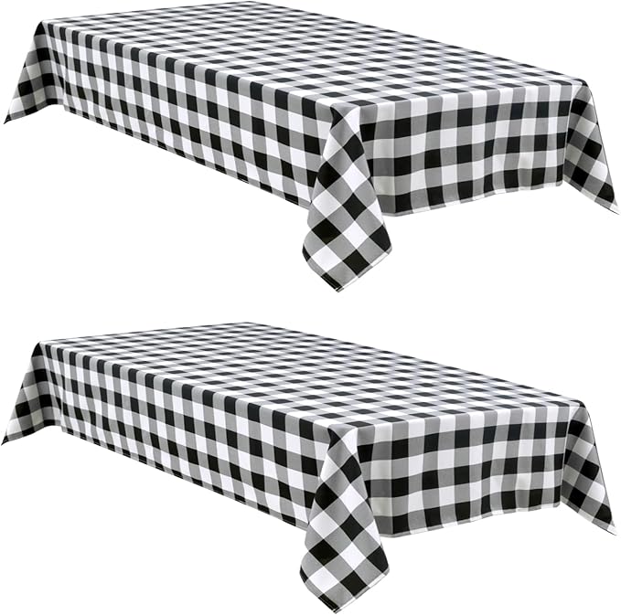 Hiasan Checkered Tablecloth Rectangle, 2 Pack，52 x 70 inch - Stain Resistant, Waterproof and Washable Table Cloth Gingham for Outdoor Picnic, Holiday Dinner, Black and White