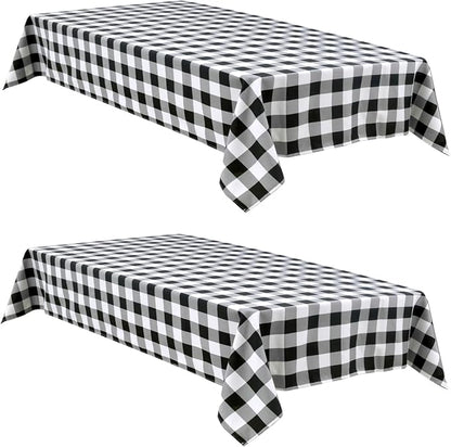 Hiasan Checkered Tablecloth Rectangle, 2 Pack，52 x 70 inch - Stain Resistant, Waterproof and Washable Table Cloth Gingham for Outdoor Picnic, Holiday Dinner, Black and White