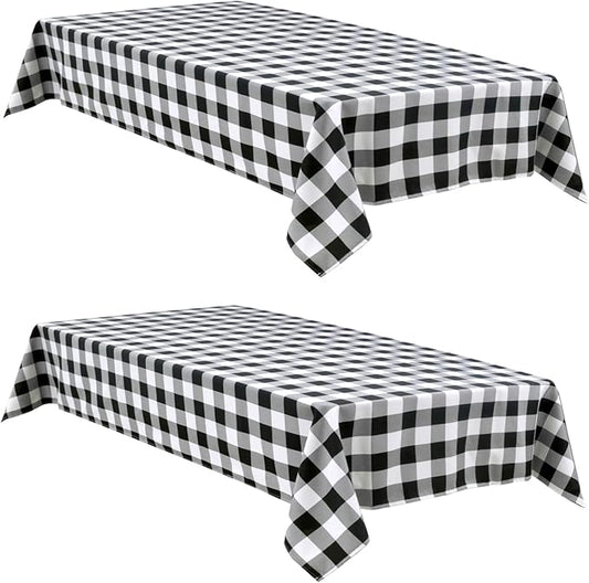 Hiasan Checkered Tablecloth Rectangle, 2 Pack，52 x 70 inch - Stain Resistant, Waterproof and Washable Table Cloth Gingham for Outdoor Picnic, Holiday Dinner, Black and White