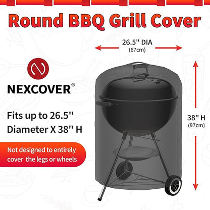 NEXCOVER Kettle Grill Cover-26.5 Inch Charcoal BBQ Smoker Cover Round for Barbecue, Fade & UV Resistant Small Waterproof Weather Resistant Material for Weber 22" Charcoal Grill