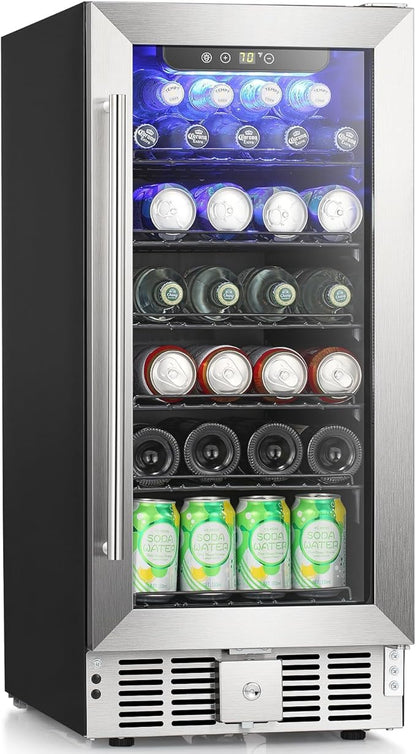 Antarctic Star 115 Can Beverage Refrigerator Cooler, 2.9 Cu.Ft Mini Fridge with Safety Lock, Beverage Cooler with Glass Door/LED Light/Adjustable Removable Shelves for Home/Office/Bar(Stainless Steel)