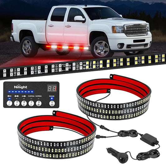 Nilight 2PCS 70 Inch Emergency Strobe Light Strip with Controller 864 LED Red White Running Board Lights Flexible Side Flashing Warning Caution Safety Waterproof for Truck Construction Pickup