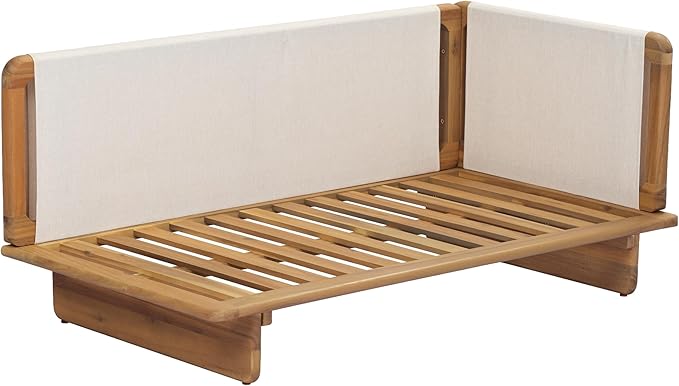 Merax Acacia Wood Outdoor Patio 105 Inch Loveseat Sofa with Cushions, Large 4-Seater Sofa Daybed for Backyard, Lawn, Deck, Balcony, Water Repellent Fabric, 400 lbs Capacity, Light Teak +Beige