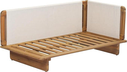 Merax Acacia Wood Outdoor Patio 105 Inch Loveseat Sofa with Cushions, Large 4-Seater Sofa Daybed for Backyard, Lawn, Deck, Balcony, Water Repellent Fabric, 400 lbs Capacity, Light Teak +Beige