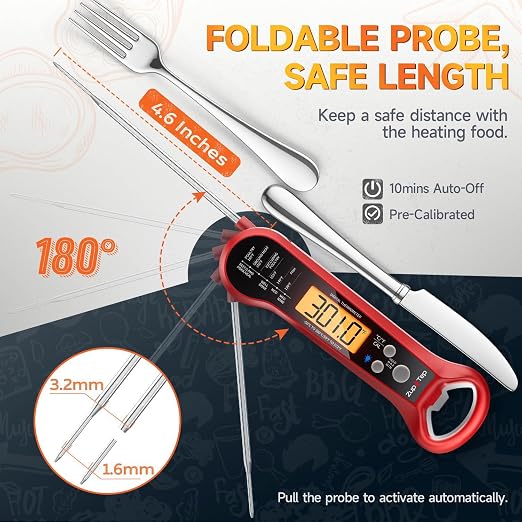 Meat Thermometer Digital – Instant Read Food Thermometer for Cooking with Long Probe and Backlit Display, Fast Accurate Temperature for Grill, BBQ, Smoker, Candy, Kitchen Essentials