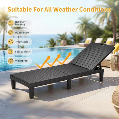Chaise Lounge Chair Outdoor Set of 2, Black | Waterproof Sun Tanning Chair with 5-Position Adjustable Backrest, Lightweight Lawn Chairs for Pool, Beach, Patio & Garden