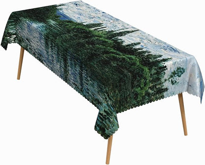 70x140 Inch Oil Painting Rectangle Tablecloth Monet Riviera del Seine Table Cloth Impressionist Art Washable Durable Table Cover for Dining Garden Atelier BBQ Home Decor