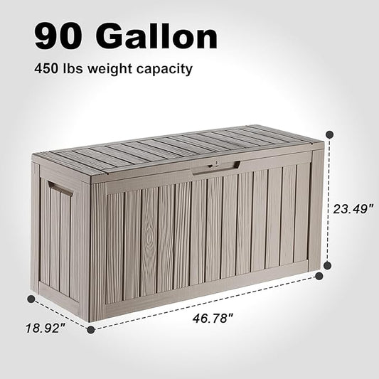 EasyUp 90 Gallon Deck Boxes Waterproof, Outdoor Large Storage Boxes with Lids, Outside Resin Storage Box & Deck Boxes for Patio, Garden Use(Gray)