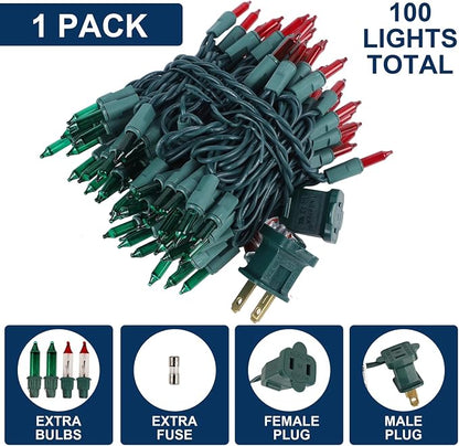 Red&Green Christmas String Lights, 100 Count Incandescent Mini Lights | Connectable Xmas Tree Light for Indoor Outdoor Garland Birthday Holiday Wedding Festival Party