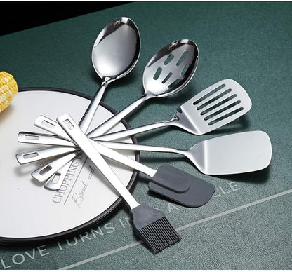 Cooking Spoon, Berglander 6 Pieces Spatula Set Stainless Steel, Metal Spatula, Serving Spoon, Kitchen Tools Set Non-Stick And Heat Resistant, Dishwasher Safe, Easy to Clean (6 Packs)