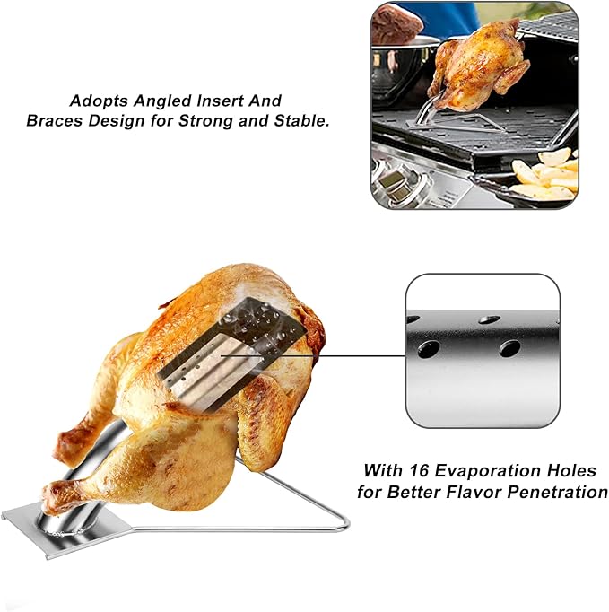 Skyflame Stainless Steel Rotisserie Kit with Heavy Duty Rotisery Motor and Stainless Steel Vertical BBQ Chicken Roaster Rack