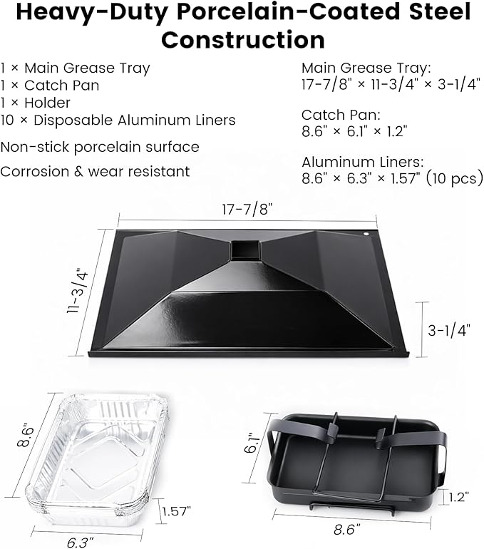 99250/7515 Grease Tray Set with Catch Pan & Holder - 10pack Liner Drip Pan Replacement for Weber Spirit 310/320/700 (2007-2012: Side Control), Genesis Silver/Gold/Platinum B/C Grills
