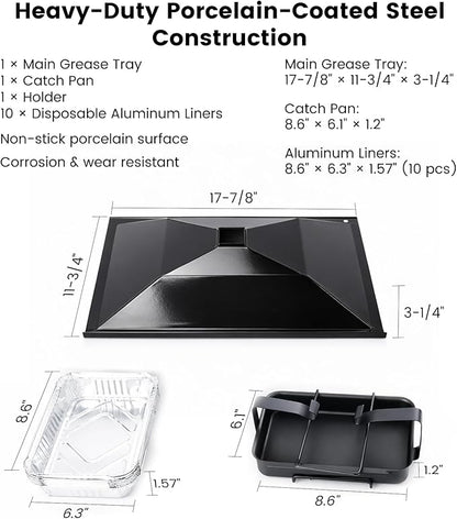 99250/7515 Grease Tray Set with Catch Pan & Holder - 10pack Liner Drip Pan Replacement for Weber Spirit 310/320/700 (2007-2012: Side Control), Genesis Silver/Gold/Platinum B/C Grills