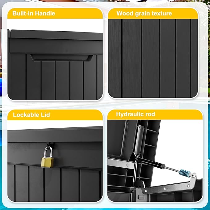 PatioZen 281 Gallon Large Resin Deck Box, Lockable Outdoor Storage Box for Patio Cushions Storage Furniture,Garden Tools, Pool Supplies, Weatherproof and UV Resistant (Black)