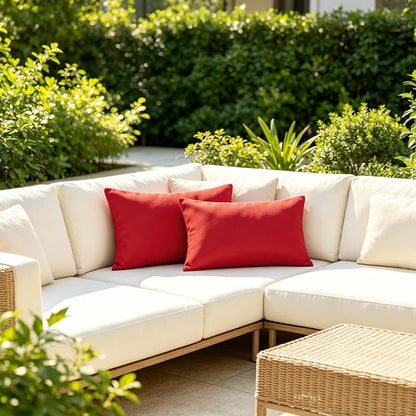 Outdoor Throw Pillows with Inserts, Waterproof Pillows for Outdoor Seating, Square Decorative Garden Cushion for Patio Furniture, Bed, Couch, Sofa (Red, 12" x 20" (Pack of 2))