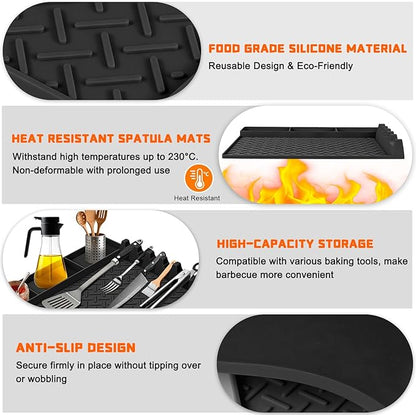Silicone Griddle Tools Mat for Blackstone, Silicone Grill Mat with Drip Pad, Side Shelf Mats Grill Pad Spatula Mats for Outdoor Grill Kitchen Countertop, BBQ Accessories Gifts for Men (Black)